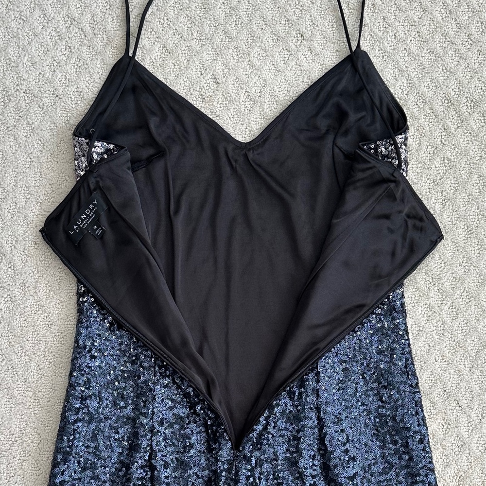 Laundry By Shelli Segal Black/Blue Ombre Sequin Cocktail Slip Dress 12 Sexy NWT - Picture 9 of 12